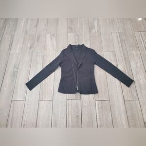 Eileen Fisher 100% merino wool black moto jacket cardigan sweater size XS
